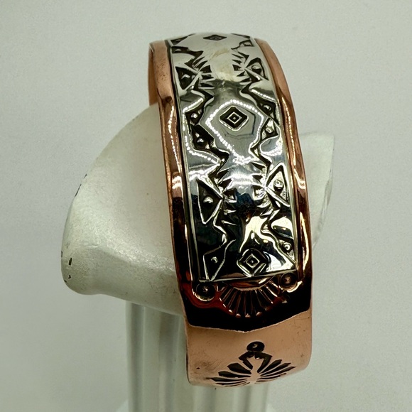 Navajo Copper and Sterling Silver Cuff Bracelet – Signed R.C. Littl – Size 6-7” - Picture 12 of 17